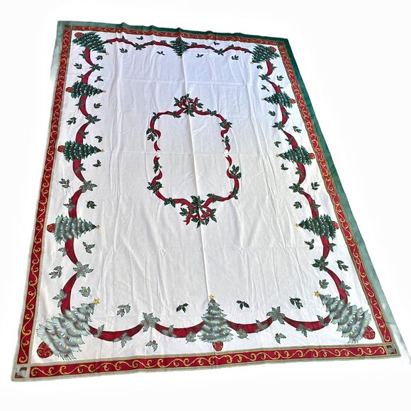 Christmas Tablecloth Cotton Blend Festive Holiday Table Cover Large Rectangle - Picture 4 of 8